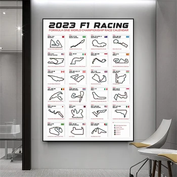 Современная Формула 1 2023 Настенный календарь Печать плаката Формула 1 Спортивный гоночный автомобиль Трек Плакат Печать картины на холсте Офисный декор