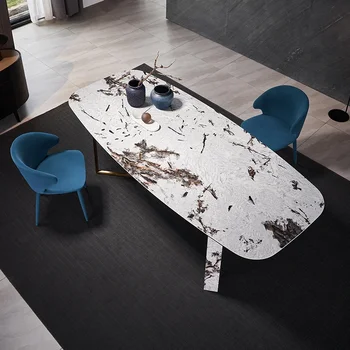 Современный обеденный стол из скандинавского сланца Прямоугольный Мраморный обеденный стол для маленькой семьи Современный Простой Кухонный стол Французская мебель