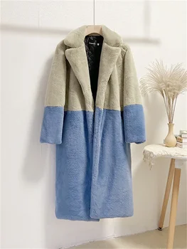 Трендовые пальто из искусственного меха в стиле пэчворк, женские зимние теплые длинные пальто размера оверсайз 5xl, роскошные утепленные меха Кролика, Плюшевая стеганая куртка