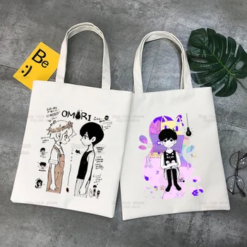 Хозяйственная сумка Omori Graphic Harajuku, сумка для вторичной переработки, хлопковая Многоразовая Джутовая сумка, сумка-тоут, шнурок, Складная сумка для покупок
