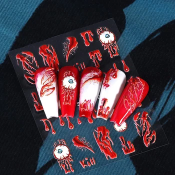 Хэллоуин 5D Рельефная Наклейка для ногтей Ужас Скелет Паук Украшения для Маникюра Отрывные наклейки для ногтей
