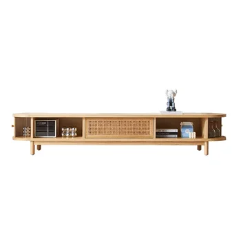 Шкаф для телевизора из массива дерева, простая гостиная, современный встроенный напольный шкаф в скандинавском стиле, деревянный шкаф для телевизора, плетеный из ротанга