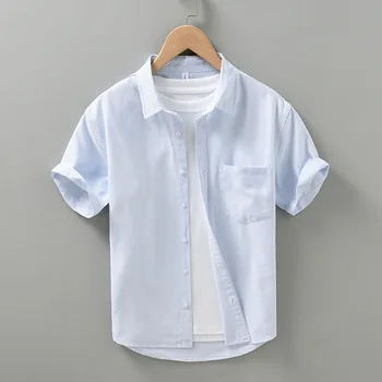 1248 Повседневная Свободная рубашка в полоску из 100% хлопка, Летняя модная мужская Классическая базовая блузка с коротким рукавом, Дышащие Удобные топы