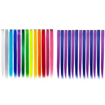 13 Шт. цветных мелирований для вечеринок, красочная заколка для наращивания волос 55 см фиолетового + синего цвета и 13 шт. радужного цвета