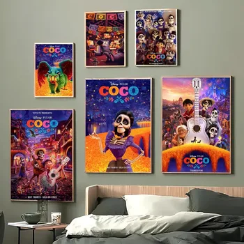 1шт Плакатная бумага для печати анимационных фильмов Водонепроницаемая Наклейка HD Disney Coco Вход в спальню Украшение стен домашней гостиной Бара
