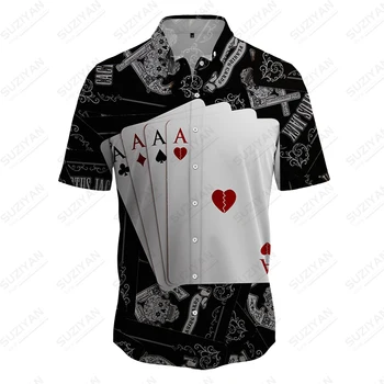 2023 Летняя новая повседневная рубашка, модные забавные футболки в стиле хип-хоп, топы, рубашка с 3D рисунком покера, мужская рубашка на пуговицах большого размера