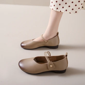 2023 Новая Кожаная летняя обувь Женские туфли без каблуков, дышащие повседневные туфли на плоской подошве, удобная женская обувь Mary Jane Shoes Princess