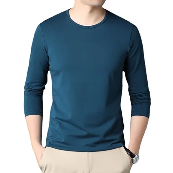 2023 Новая мужская футболка с круглым вырезом и длинным рукавом, мужская модная повседневная эластичная тонкая футболка-поло для мужчин