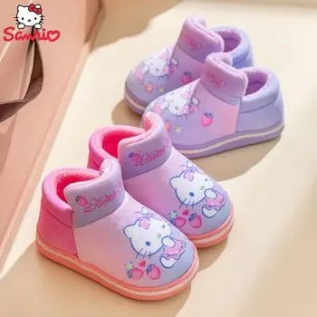 2023 Новые хлопковые туфли Sanrio Hello Kitty для девочек, согревающие дом, осенне-зимний плюшевый подарок ребенку на день рождения, продаются как горячие пирожки