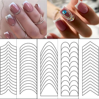 24шт. Типсы для ногтей, Наклейки, Трафарет, Руководство по французскому маникюру, наклейки для дизайна ногтей, Форма бахромы, 3D-дизайн ногтей.
