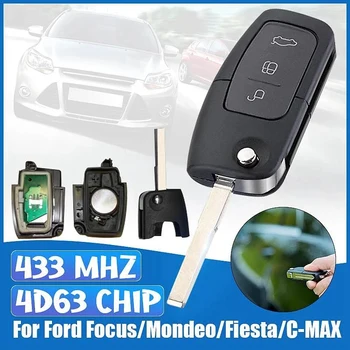 3 Кнопки Флип Складной Пульт Дистанционного Управления 433 МГц 4D63 80Bit Для Ford Focus Mondeo Fiesta Galaxy FOB Case HU101 Blade