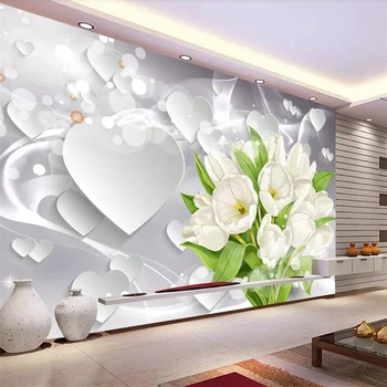 Beibehang Пользовательские обои 3d фреска букет белых тюльпанов в виде сердца фон для гостиной обои для домашнего декора papel de parede