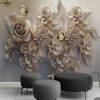 beibehang Пользовательские фотообои фреска эстетический трехмерный рельеф 3D цветок бабочка ТВ фон стены papel de parede