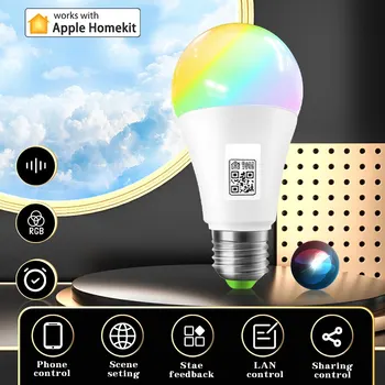 Homekit Умная Светодиодная Лампа RGB E27 15 Вт Голосовое Управление Приложением Светодиодная Лампа Работает С Alexa Google Home Для Спальни Гостиной