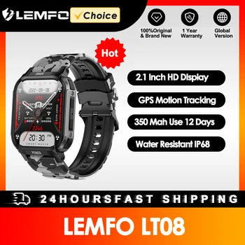 LEMFO LT08 Смарт-часы Мужские Bluetooth Call Smartwatch 2024 IP68 Водонепроницаемые Спортивные Смарт-Часы На Открытом воздухе 2,1-Дюймовый HD-экран GPS Трек