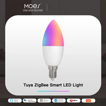 MOES Zigbee Светодиодная лампа E14 Candle Lamp Smart 5W RGBCCT 2200-6500K С Регулируемой Яркостью Света Tuya Alexa Google Voice Control