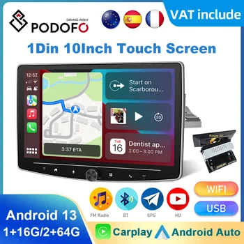 Podofo 1Din 10-дюймовый Автомобильный Стерео Радиоприемник с поворотом Android Автомобильный Мультимедийный Видеоплеер Carplay Bluetooth WIFI GPS FM-приемник Авторадио