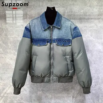 Supzoom Новое поступление, топовая повседневная мужская популярная одежда, утолщенное пальто, красивая джинсовая зимняя куртка в стиле пэчворк для мужчин