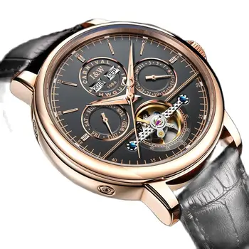Switzerland Carnival Роскошные брендовые автоматические механические мужские часы с многофункциональным сапфировым скелетом, светящиеся часы C8724G-9