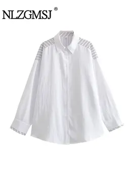 TRAF 2024 Весна-осень, женские модные рубашки оверсайз, Винтажные рубашки с длинными рукавами и пуговицами спереди, женские блузки, Блузы, шикарные топы