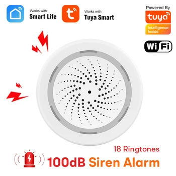 Tuya Smart Life WiFi Сирена-Сигнализация 100 дБ Громкоговоритель 18 Мелодий со Стробоскопическим Оповещением для Домашней Системы Безопасности