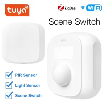 Tuya WiFi Zigbee Smart Scene Switch PIR Датчик движения, детектор света, Умный Кнопочный переключатель, Беспроводной пульт дистанционного управления, Домашняя автоматизация