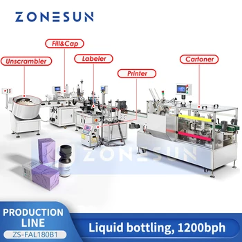 Автоматическая линия по производству жидкостей ZONESUN, Декрамблер для розлива, укупорки, маркировки, Струйный принтер Cartoner ZS-FAL180B1