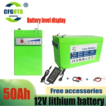 Батарея 12V 50Ah 18650 литиевая аккумуляторная батарея подходит для солнечной энергии и отображения заряда аккумулятора электромобиля + зарядное устройство 12V3A