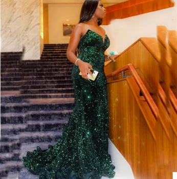Блестящие зеленые вечерние платья Русалка, Очаровательные длинные платья для выпускного вечера 2022, платье для выпускного вечера с вырезом в виде сердечка