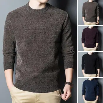 Весенне-осенний мужской пуловер, однотонный толстый вязаный свитер, Мужская простая толстовка с круглым вырезом, топы, мужская одежда, нижнее белье