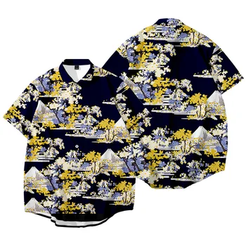 Гавайские Рубашки для Мужчин И Женщин в Японском Стиле Под Старину, Винтажный 3D Принт, Летние Повседневные Топы С Коротким рукавом