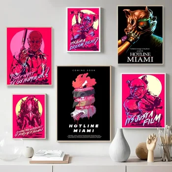 Горячая линия Майами Аниме Игровой плакат из Крафт-бумаги Винтажный плакат Настенная живопись Исследование эстетического искусства Наклейки на стену небольшого размера