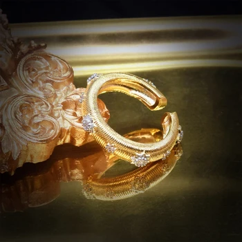 Двухцветные позолоченные кольца в европейском американском ретро-итальянском стиле, роскошные женские кольца с цирконом, резное кольцо для волочения проволоки