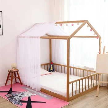 Детская кровать из массива дерева с перилами, креативный пол, кровать для детской комнаты, домик на дереве