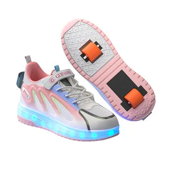 Детская обувь на двух колесах со светодиодной подсветкой, USB-зарядка, дышащие детские роликовые коньки, Модные кроссовки для мальчиков, девочек и женщин, Размер 29-42