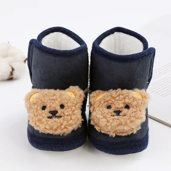 Детские зимние ботинки на мягкой подошве с мультяшным медведем, нескользящая обувь для первых ходунков, детские зимние ботинки