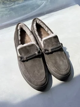 Женская обувь 2023 года, новая зимняя цепочка из натуральной кожи, расшитая бисером, плюшевая теплая повседневная обувь на плоской подошве