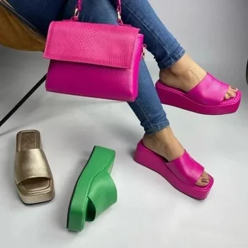 Женская обувь 2024 г., Летние Тапочки На платформе С Квадратным Носком, Женские Однотонные Тапочки в стиле 