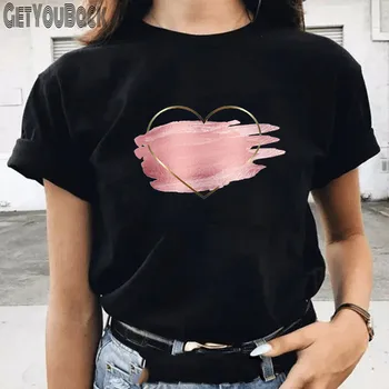Женская черная футболка с забавным принтом любви, летние топы Harajuku 90-х, футболка, женская одежда I am Storm, прямая поставка