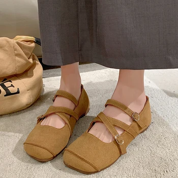 Женские лоферы на плоской подошве с квадратным носком, весенняя повседневная обувь из замши, новинка 2024 года, дизайнерские брендовые модельные туфли для прогулок на мягкой подошве Femme Zapatillas
