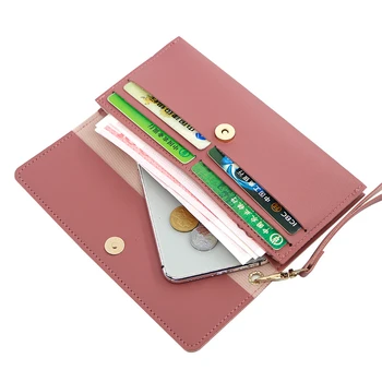 Женский кошелек Красный / зеленый / розовый / синий / серый /черный Длинный женский кошелек из искусственной кожи, сумка для мобильного телефона, женский кошелек для карт