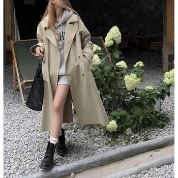 Женское пальто-тренч, новое весенне-осеннее элегантное длинное пальто в популярном французском стиле ретро High Sense