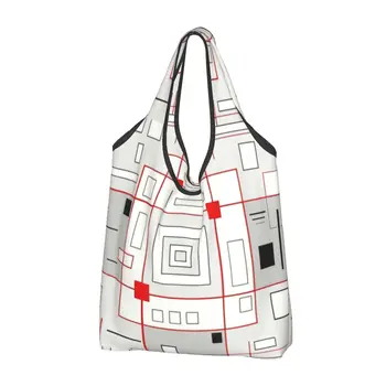 Забавный принт Красные Вены Сумка для покупок Портативная сумка для покупок через плечо Piet Mondrian Abstract Art Handbag