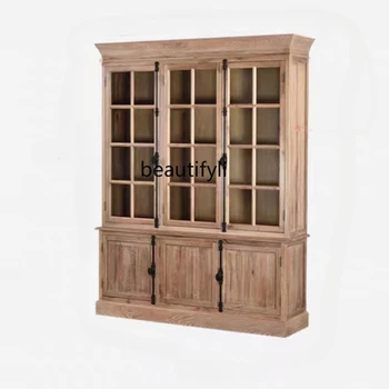 Изготовленный на Заказ Американский Винный шкаф из массива дерева, Витрина из Ясеня в стиле Кантри, Книжный шкаф, Винтажный Потрепанный Шкафчик для хранения Сбоку