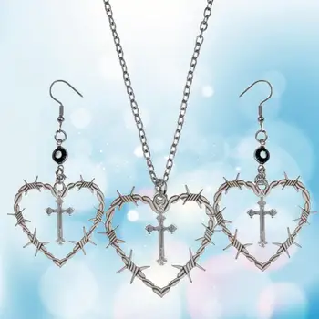 Колье с крестом из колючей проволоки, готическое ожерелье в виде сердца, серьги, металлические украшения из колючей проволоки для женщин, украшения для колдовства