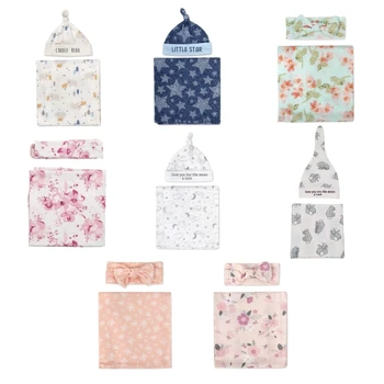 комплект одеял для новорожденных с цветочным рисунком животных из 2 предметов и шляпой D7WF