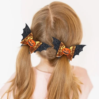 Красочные бантики для волос на Хэллоуин, зажимы для девочек, заколки для волос, Двухслойные аксессуары для волос на Хэллоуин в виде крыла летучей мыши для малышей