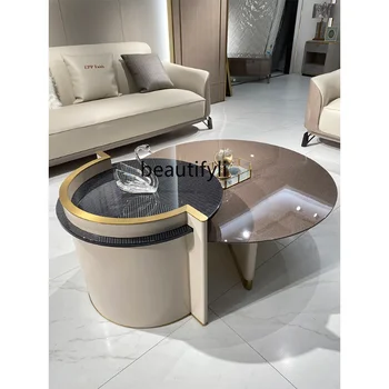 Легкий роскошный журнальный столик в итальянском стиле для гостиной, Новый круглый чайный столик простого размера, Роскошная мебель из массива дерева