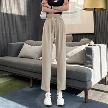 Летняя женская одежда Ice Silk Прямые брюки-трубки 2023 Новая Корейская мода Свободные Повседневные брюки Harun с высокой талией