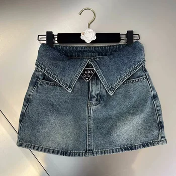 Лето 2023, новая мода, застежка-молния, приталенная Корейская уличная повседневная юбка трапециевидной формы, джинсовая мини-юбка с высокой талией, женская